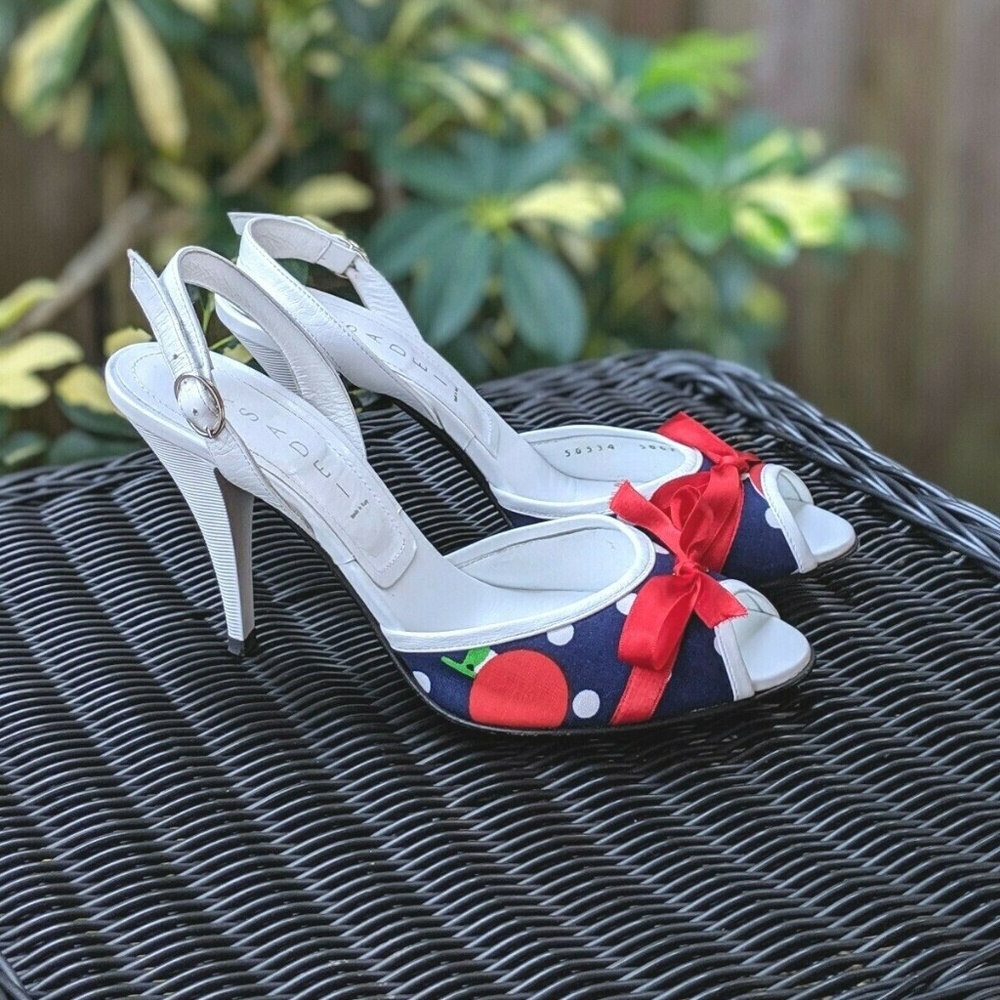 Casadei Cherry Bow Accent Slingback Peep Toe Heel